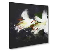 White Lily Flowers Paint Splash Canvas Print | Gallery Wrapped 30mm Frame Wall Art | 14x14 inches | Ready to Hang | Modern Floral Picture | Living Room Bedroom Lounge Office