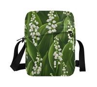 White Lily Of The Valley Flowers Green Leaves messenger bag for women crossbody Small Crossbody Bag Women women's crossbody handbags Ladies Shoulder Handbags Adjustable Strap for Casual Casual