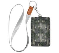 White Lily of The Valley Gray Leather Badge Holder with Lanyard and 3-Card Capacity id Holder for Office School IDs,Hotel Key Cards, Pass Cards