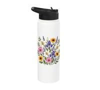 White Lily Purple Iris Lavender Cottagecore Floral Stainless Steel Insulated Water Bottle