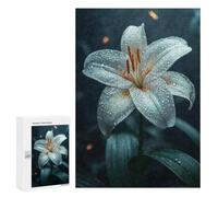 White Lily with Dew Drops, 300 PCS Wooden Jigsaw Puzzle for Adults, Winter Activity Gift - for A Rewarding Weekend Challenge