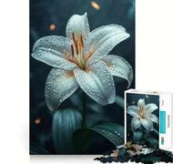 White Lily with Dew Drops Adults Puzzles 1000 Piece Jigsaws Recall Skill Fun High Precision Die Cut Easy to Learn Family Enjoyment (38x26cm)