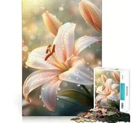 White Lily with Dew Drops Jigsaw 1000 Pieces for Teenagers Memory Train Fun Clean Seamless Connection Relaxing Indoor Group Activity (38x52cm)