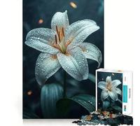 White Lily with Dew Drops Jigsaw Puzzles 1000 Mental Focus Game No Gap Tight Fitting Design Interactive Brain Challenge for Home (50x75cm)