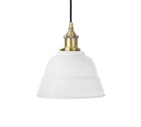 White Lincoln Painted Dome Pendant Light With Antique Brass Lamp Holder And Black Twisted Cable - Se Home
