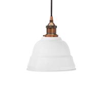White Lincoln Painted Dome Pendant Light With Antique Copper Lamp Holder And Black Round Cable - Se Home