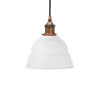 White Lincoln Painted Dome Pendant Light With Antique Copper Lamp Holder And Black Twisted Cable - Se Home