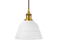 White Lincoln Painted Dome Pendant Light With Antique Gold Lamp Holder And Brown Twisted Cable - Se Home
