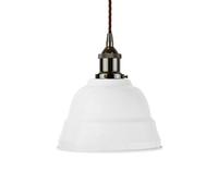 White Lincoln Painted Dome Pendant Light With Black Nickel Lamp Holder And Brown Twisted Cable - Se Home