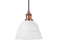 White Lincoln Painted Dome Pendant Light With Matt Antique Copper Lamp Holder And Black Twisted Cable - Se Home