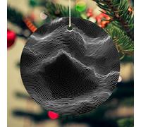 White Line Pattern Christmas Ornament for Christmas Tree Ceramic Round Ornament Winter Holiday Keepsake Gift 2.7" Christmas Tree Hanging Decorations Circle Ceramic Pendant Xmas Gift