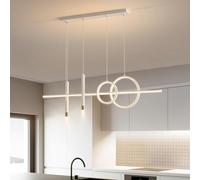 White Linear Chandelier LED Long Strip Pendant Light Remote Control Dimmable Spot Gold Ceiling Hanging Lamp, Luxury