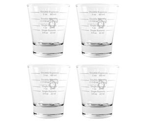 White Lined Espresso Shot Glass Measure for Coffee Espresso Machines - 85ml - by EDESIA ESPRESS - 4 Pack