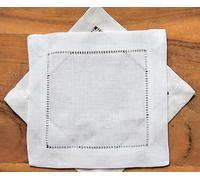 White Linen Cocktail Napkins 6x6 Inch, Linen Hemstitch Napkins, Cloth Cocktail Napkins Washable, Mini Napkins, Linen Coasters, Napkin Coasters, Reusable Napkin Set of 12 (Heimstitched)