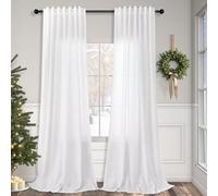 White Linen Curtains 108 Inches Long for Living Room 2 Panels Set Back Tab Drapes Semi Sheer Cotton Textured High Ceiling to Floor Curtains for Patio Stunning Bohemian Urban Industrial Farmhouse 9 FT