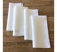 White Linen hemstitch Dinner Napkins - Set of 4 20"x20"-Ladder hemstitch 100% Linen Cloth Napkins