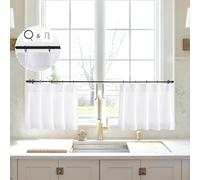 White Linen Kitchen Curtains 16 inch Length Pinch Pleat Cafe Curtains