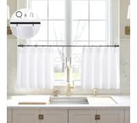White Linen Kitchen Curtains 20 inch Length Pinch Pleat Cafe Curtains