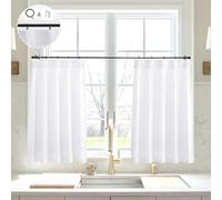 White Linen Kitchen Curtains 38 inch Length Pinch Pleat Cafe Curtains