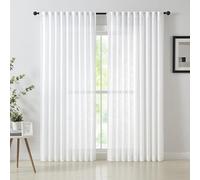 White Linen Semi Sheer Curtains 90 Inch Long for Living Room Bedroom