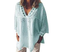 White Linen Tops for Women UK Jacquard Blouse Gifts for Girls Hiking Walking Women Half Sleeve Hollow Out Lace Patchwork T-Shirt Blouse Tops Womens Clothing Sale Clearance UK