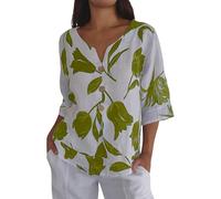 White Linen Tops for Women UK Solid Plus Size Work Blouses My Orders Womens Cotton Linen Tshirt Top Summer Casual Gifts Fit Blouse Tunic Floral Print Button Tee Short Sleeve Top (01-A-Green, XL)