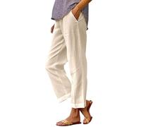 White Linen Trousers Womens 4XL Summer Loose Palazzo Lounge Pants with Pockets Elastic Waist Wide Leg Boho Trousers Ladies Casual Tracksuit Bottom Joggers