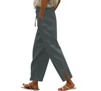 white linen trousers womens cotton linen cropped pants loose fit straight elasticated high waist palazzo lightweight drawstring sweatpants chino bottoms with pocket beach casual lounge pajamas