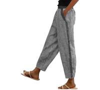 white linen trousers womens cotton linen trousers women Elasticated Waist Cropped Trouser Ladies Casual Striped Capris Pockets Drawstring Lightweight Palazzo Pants Holiday Beachwear Work Slacks