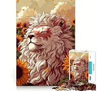 White Lion in Sunflower Field Jigsaw 1000 Pieces for Teenagers Mind Boost Fun Zero Gap Captivating Leisure for Cozy Indoors (38x26cm)