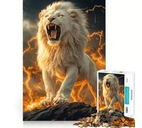 White Lion Roaring in Storm Adults 1000 Pieces Puzzle Mental Fun Game Advanced Laser Cutting Tech Amusing Challenge for Waiting Time (50x75cm)