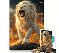 White Lion Roaring in Storm Jigsaw for Teenagers 1000 Pieces Mind Boost Fun Clean Cut Sturdy Components Heartwarming Gathering Activity (38x52cm)