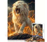 White Lion Roaring in Storm Jigsaw Puzzle for Adults 1000 Pieces Thought Training Calm Recreation Uniform Cut Festive Present (50x75cm)