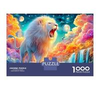 White Lion Roars Amid Vibrant Clouds 1000-Piece Jigsaw Puzzle The Lion Challenging & Brainteasing for All Ages 52x38cm/1000pcs