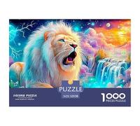 White Lion Roars Under Electric Moon 1000-Piece Jigsaw Puzzle Lion Challenging & Educational for All Ages 52x38cm/1000pcs