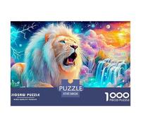 White Lion Roars Under Electric Moon 1000-Piece Jigsaw Puzzle Lion Ideal for Men, Women, Elders & Seniors 38x26cm/1000pcs