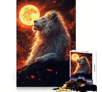 White Lion Under Moon 1000 Piece Jigsaw Puzzles for Teenagers Jigsaw Cognitive Workout Calm Leisure Ideal Fit Winter Gift (38x26cm)