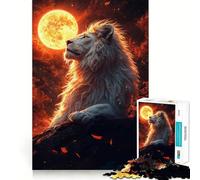 White Lion Under Moon Jigsaw 1000 Pieces Memory Skill Fun Smooth Edge Perfect Interlock Fun-filled Way to Fill Empty Hours (38x26cm)