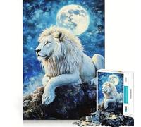 White Lion Under Moonlight Painting 1000 Piece Jigsaws Creative Skill Toy Tight Lock No Loose Pieces Bonding Activity for Loved Ones (50x75cm)