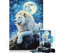 White Lion Under Moonlight Painting Jigsaw Puzzles 1000 Cognitive Skill Toy Smooth Burr Free Surface Relaxing Indoor Group Activity (38x26cm)