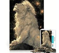 White Lion Under Stars Jigsaw Puzzle 1000 Mental Recall Game High Accuracy Cutting Craft Interactive Brain Challenge for Home (38x52cm)