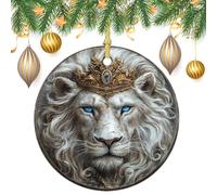 White Lion Wearing Ancient King's Crown Christmas Tree Hanging Ornaments,2 Pieces, 7.2CM Round Double-Sided