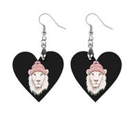 White Lion Wearing Hat Women's Wooden Earring Drop Dangle Earrings Pendant Jewelry Love