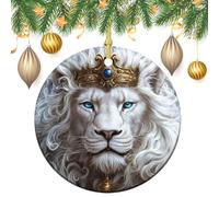 White Lion Wearing King's Crown Christmas Tree Hanging Ornaments,2 Pieces, 7.2CM Round Double-Sided