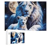 White Lions Under The Moonlit Sky, 300 PCS Adult Picture Puzzle, New Year Party Activity, for Screen-Free Relaxation at Home