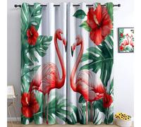 White Living Room Eyelet Curtains Watercolor Flamingo Tropical Leaves Bedroom Blackout Curtain Thermal Insulated Ring Top Window Drapes 55” W x 102” L 2 Panels For Home Office De