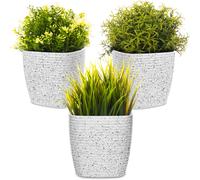 (White) LIVIVO 3Pc Flower Plant Pots with Embossed Design