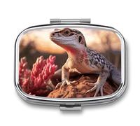 White Lizard Travel Pill Organizer - Daily Pill Box to Hold Vitamins, Portable Pill Case Cod Liver Oil Storage Box with 2 Compartment for Pocket Purse