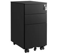 White Lockable File Cabinet on Wheels, Black