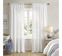 White Long Curtains 120 Length for Bedroom 2 Panels Pair Set Rod Pocket Draperies Light Filtering Semi Sheer Linen Curtains for Living Room Dining Sitting Family Patio Door Boho Farmhouse Decor 10 FT